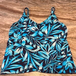 Lands' End Blue and Aqua Tropical Print Women's Swim Camisole